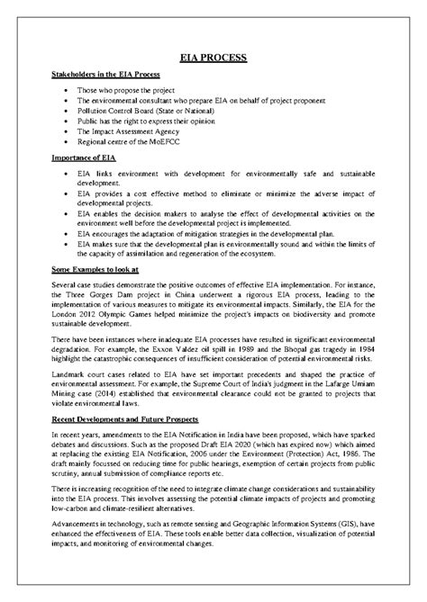 EIA Process notes - EIA PROCESS Stakeholders in the EIA Process Those ...