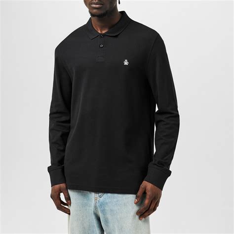 Original Penguin | Men's Cotton Long Sleeve Polo Shirt | Black ...