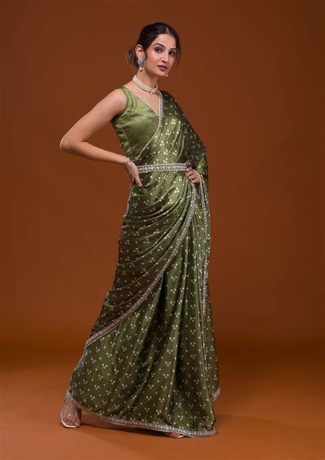 Buy Mehendi Bandhani Satin Saree - Koskii
