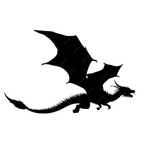 Flying dragon silhouette on side pose on isolated on white background | Premium AI-generated vector