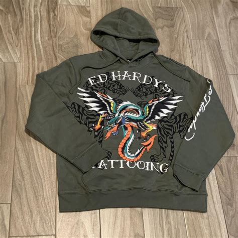 Large Green Ed Hardy Hoodie New with Tags Chest:... - Depop