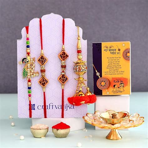 Buy Rakhi Gift Combo for Brother, Brass Crystal Diya Oil Lamp with 4 ...