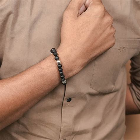 Ebony Karungali with Shree Hari Silver Beads Bracelet – Prinjal Jewels