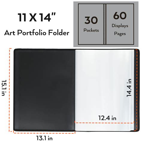 Nicpro 11x14" Art Portfolio Folder, 30 Pockets Display 60 Pages Art Pa