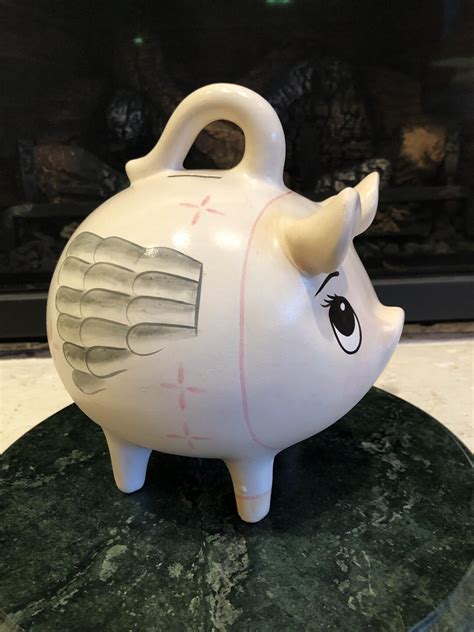 Vintage Ceramic Piggy Bank With Painted Wings, Made in Mexico, Hand ...