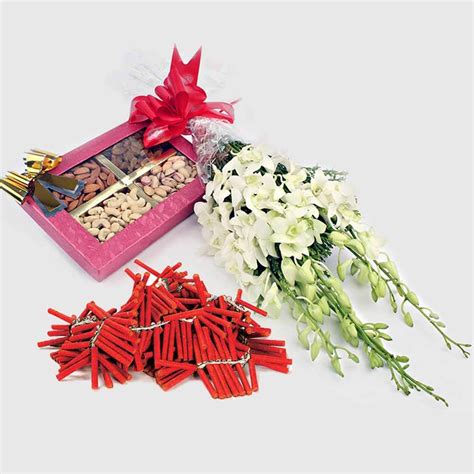 Buy Bunch of 10 Mix Gerberas with Diwali Fire Crackers Online at Best ...