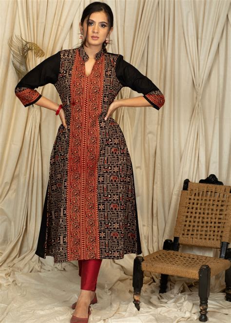 A - line Ajrakh Combination Kurta in Animal Print – Sujatra