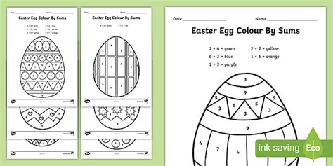 Easter Egg Colouring by Number Sums (teacher made) - Twinkl