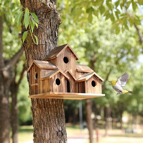 Amazon.com: Wooden Bird Houses for Outside Hanging Clearance,6 Hole ...