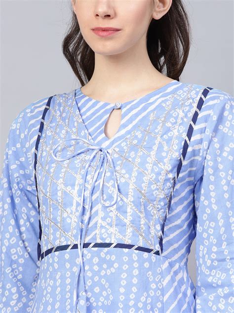 Shop Blue And White Bandhani Print Kurta With Palazzos Online