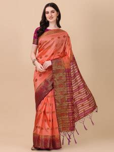 Buy ANISSA SAREE Woven Banarasi Cotton Silk Red Sarees Online @ Best ...