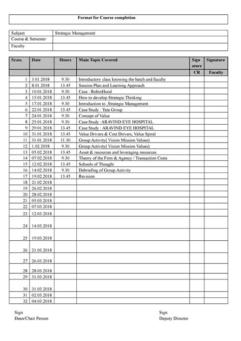 Format for Course completion - Format for Course completion Subject ...