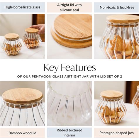 Pentagon Glass Airtight Jar With Lid Set Of 2 850ml Online - Premium ...