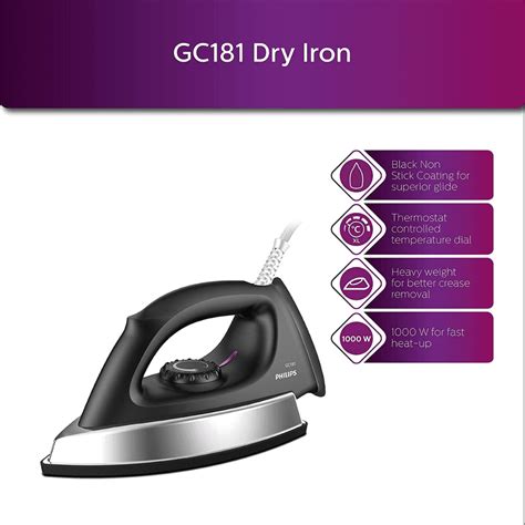 Philips GC181/80, 1000 Watt Dry Iron (Black) – Ankur Electricals