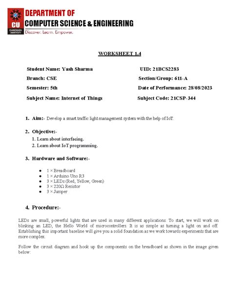 Yash IOT 1.4 - COMPUTER SCIENCE & ENGINEERING WORKSHEET 1. Branch: CSE ...