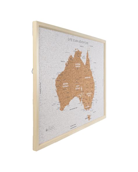 Travel 99x70cm Large Australia Map Adventure/trip Framed Cork Board W/ Pins - Brown - Kmart