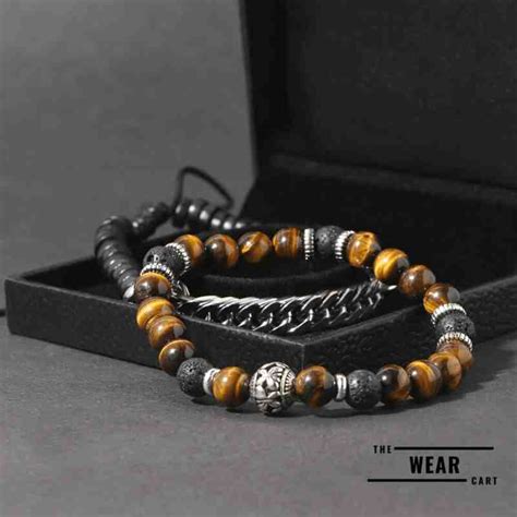 Natural Tiger Eye & Lava Stone Stainless Steel Pair Bracelet - The wear ...