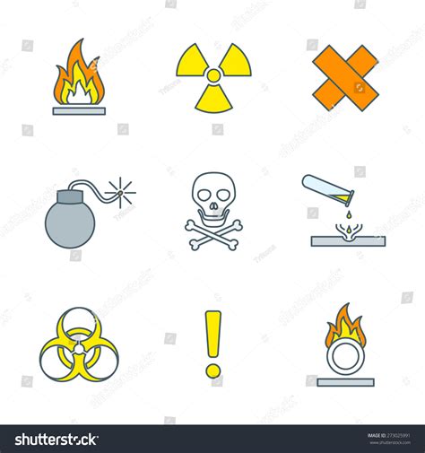 Vector Colorful Outline Hazardous Waste Symbols Stock Vector (Royalty ...