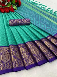 Buy AVANTIKA FASHION Printed, Temple Border, Woven, Embellished, Solid ...