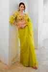 Buy Green Organza, Silk Sequins, Embroidery Square Neck Saree With ...