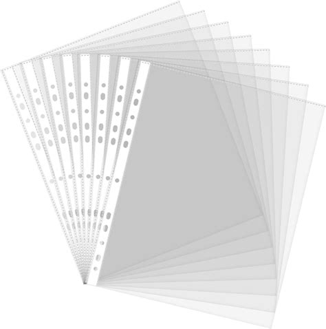 New 100 Pcs A4 Plastic Punched Punch Pockets 30-35 Micron for Folders ...