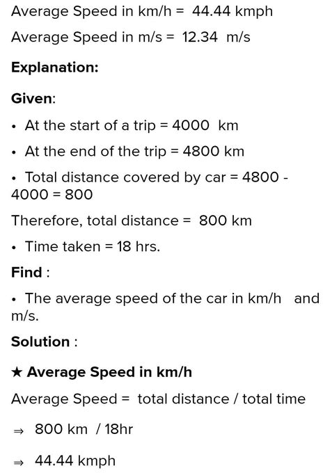 The odometer of a car reads 4000 km at the start of trip and 4800 km at ...