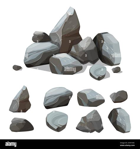 Cartoon mountain stones. Rocky big wall from gravels and boulders ...