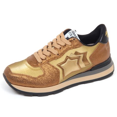 F7662 sneaker donna gold ATLANTIC STARS VEGA cracked effect shoe woman