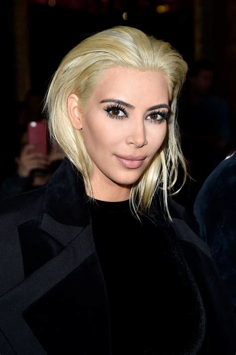 Kim Kardashian Platinum Blonde Hair - Balmain Fashion Show in Paris ...