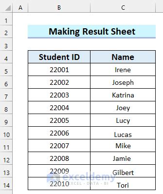 Making Result Sheet by Using Excel Formulas 的图像结果