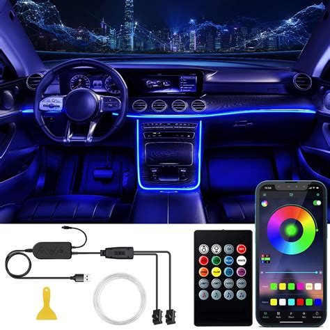 SAMGCHI Car LED Interior Strip Lights, 2 in 1 Car Ambient Lighting Kit ...