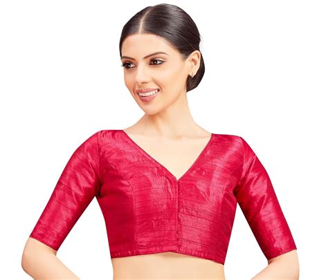 Buy Studio Shringaar Readymade Raw Silk V Neck Saree Blouse (Pink,34 ...