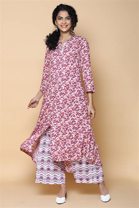 Buy Magenta Rayon Straight Kurta Pants Set Online at Biba India