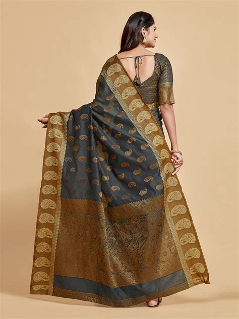 Avantika Gunsmoke Grey Zari Woven Design Chanderi Cotton Saree – Gajarai