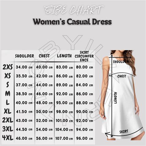 Casual Dress Size Chart | Size Chart for Women's Casual Dress (AOP ...