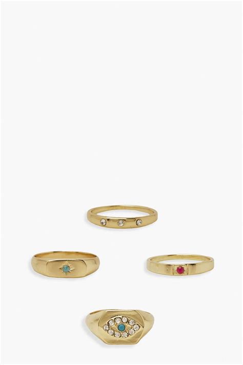 Mix Stone Evil Eye Ring Pack | boohoo UK
