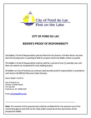 Fillable Online BIDDERS PROOF OF RESPONSIBILITY Fax Email Print - pdfFiller