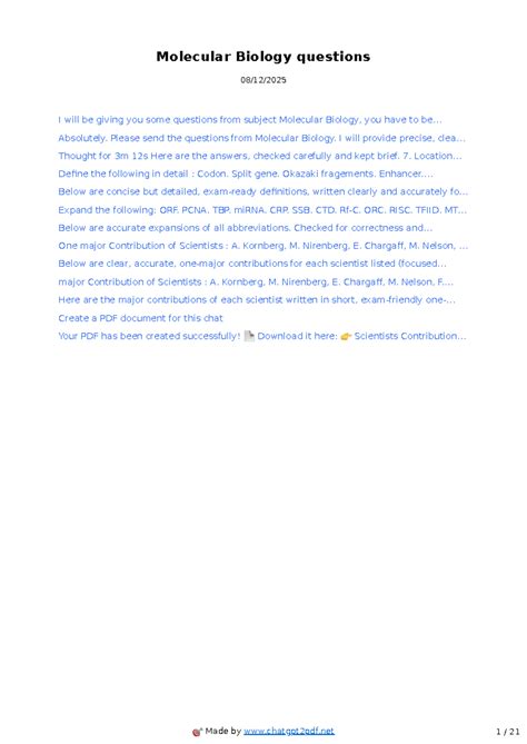 Molecular Biology Study Guide: Key Concepts & Scientist Contributions ...