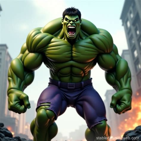 Massive Green Hulk in Epic Battle Scene | Stable Diffusion Online