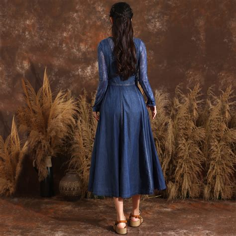 Summer big skirt dress wide sling denim long dress BE60230 - Yaaku.com