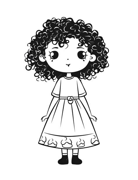 Premium AI Image | a black and white drawing of a girl with curly hair ...