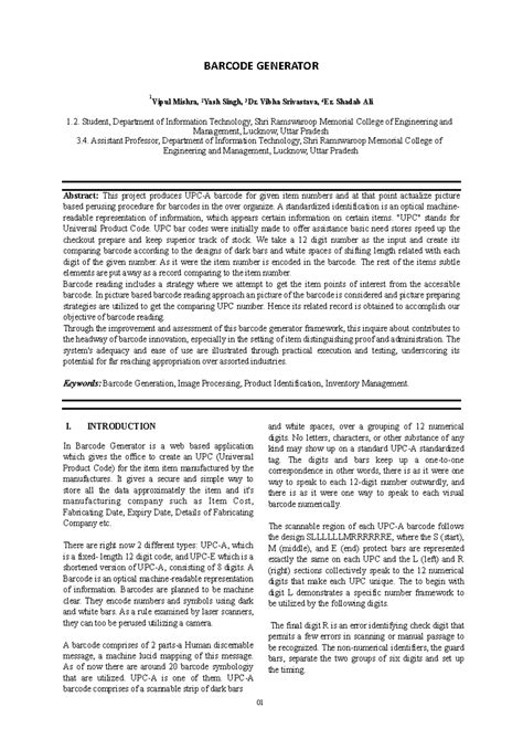 Review- Paper 1vs-1 - BARCODE GENERATOR 1 Vipul Mishra, 2 Yash Singh, 3 ...