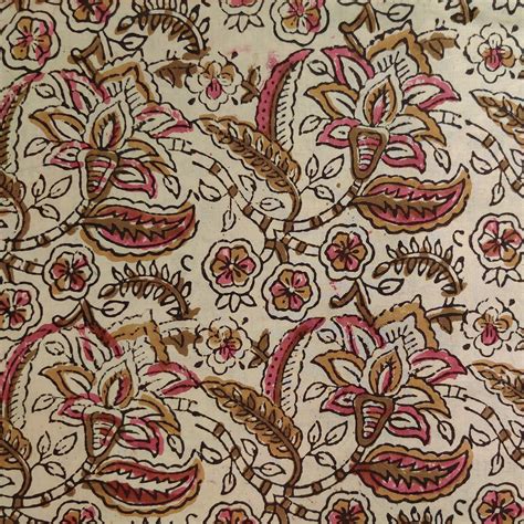 Pure Cotton Dabu Jahota Cream With Pink Mustard Floral Hand Block Prin ...