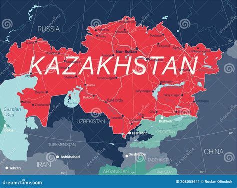 哈萨克斯坦国家详图可编辑地图 库存例证. 插画 包括有 亚特兰提斯, 联邦, 等高, 地理, 绘图, 管理 - 208058641