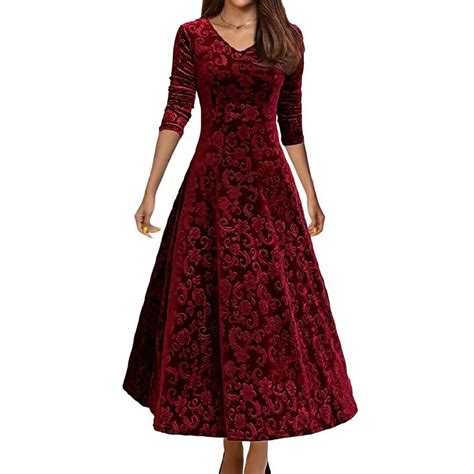 Women's Formal Dresses High Waist Midi Velvet Cocktail Dress V Neck ...