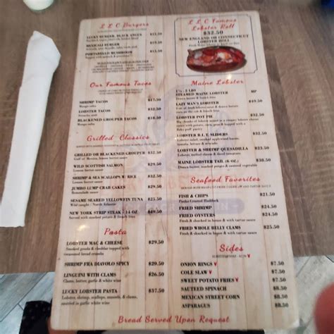 Menu at Lucky Lobster Co. pizzeria, Dunedin