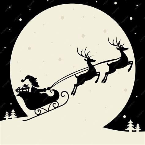 Premium Vector | Silhouette of a Santa sleigh with reindeer
