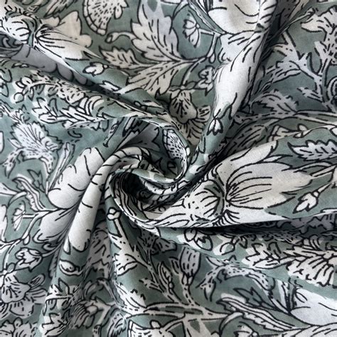 Buy Sage Green White Floral Print Cotton Fabric 16241 Online at ...