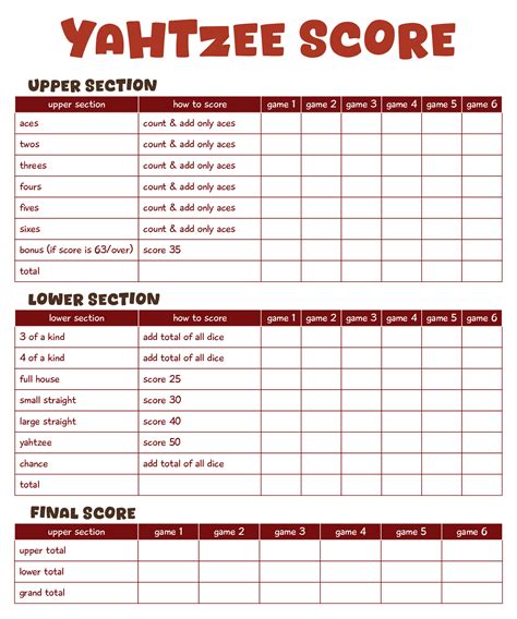 Yahtzee Score Sheets Printable