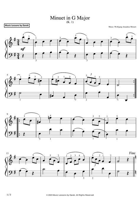 Minuet in G Major (EASY PIANO) (K. 1) [Wolfgang Amadeus Mozart] (arr ...